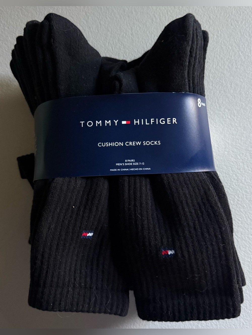 Tommy Hilfiger Black Ribbed Cushion Crew Socks - 8 Pack
